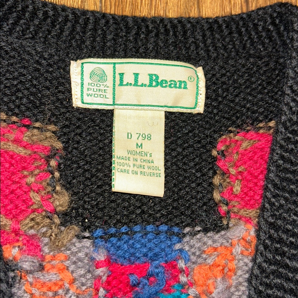 L.L. Bean Black Multicolor Patchwork Cardigan - image 6